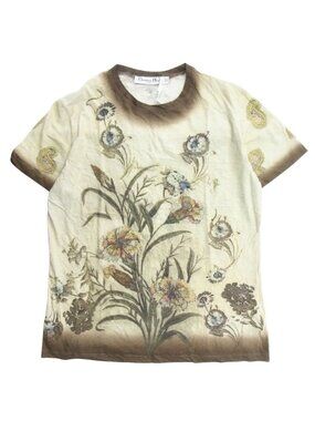 Dior Cotton Linen Botanical T-Shirt Sheer Paisley Beige L